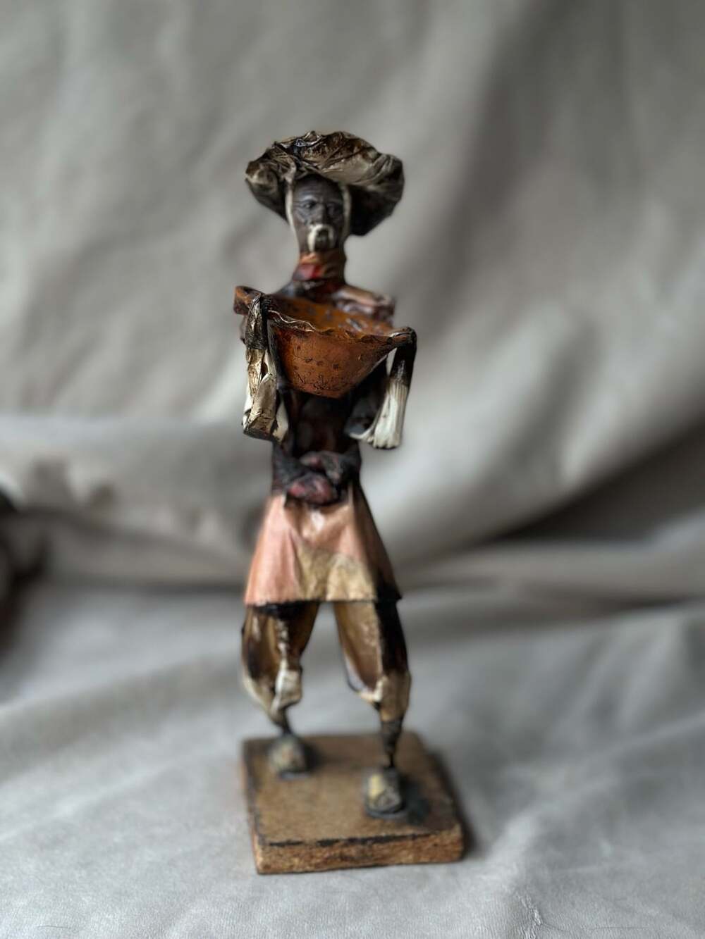 Handmade Mexican Folk Art Paper Mache Peasant Figure Sculpture